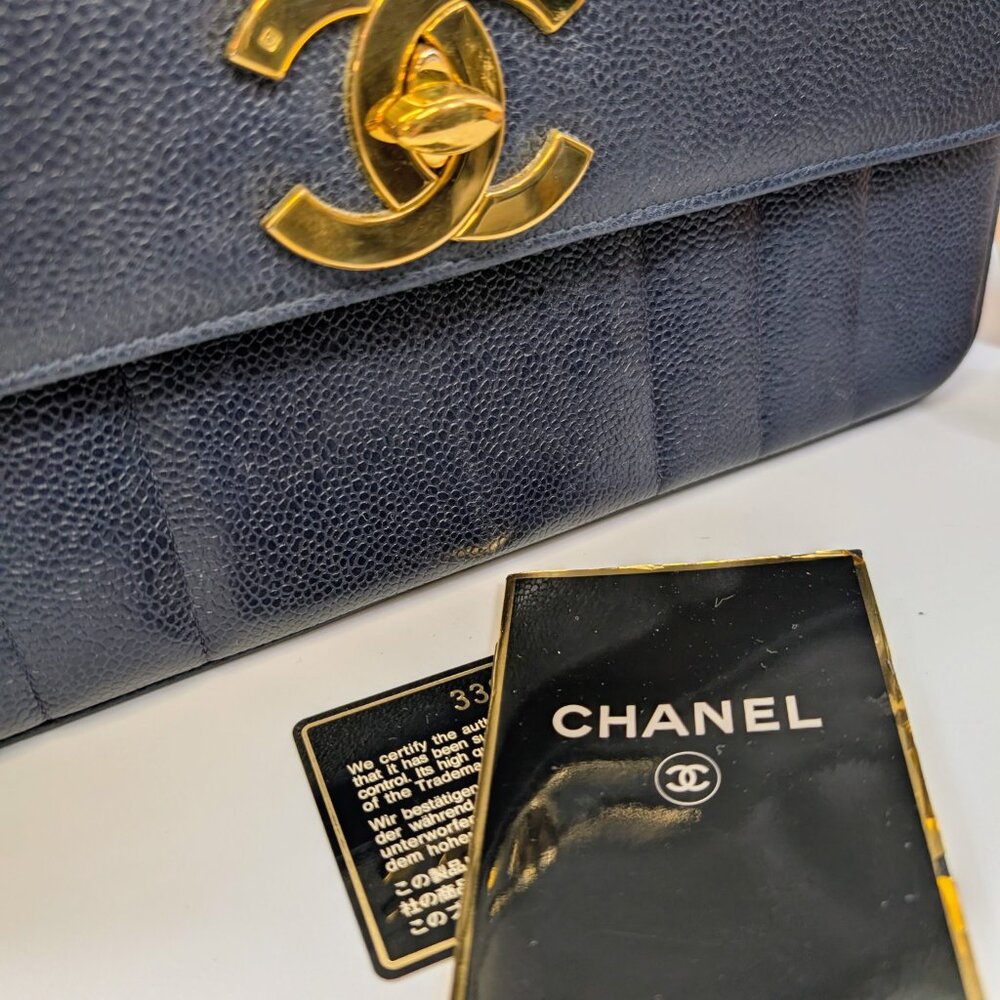 Chanel Vintage Dark Blue Vertical Caviar Mademoiselle Kelly